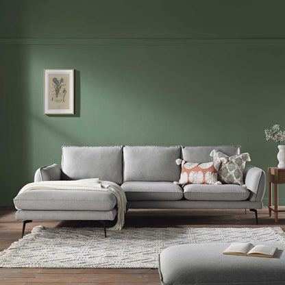 Obriel Grey Marl Fabric Sofa, Grande Chaise Sofa Left Hand Facing