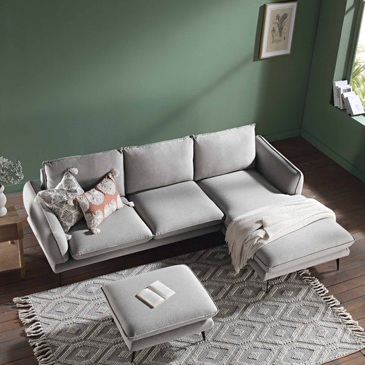 Obriel Grey Marl Fabric Sofa, Grande Chaise Sofa Right Hand Facing