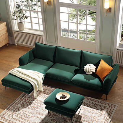 Obriel Forest Green Velvet Sofa, Grande Chaise Sofa Left Hand Facing