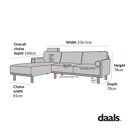 Timber Oatmeal Fabric Sofa, Large 3-Seater Chaise Sofa Left Hand Facing