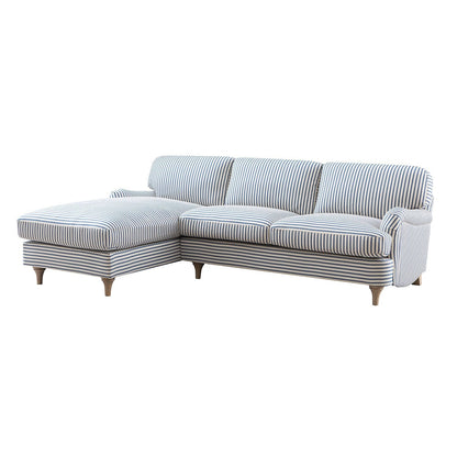 Daphnis Blue Striped Linen Blend Sofa, Grande Chaise Sofa Left Hand Facing