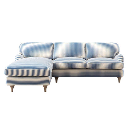 Daphnis Blue Striped Linen Blend Sofa, Grande Chaise Sofa Left Hand Facing