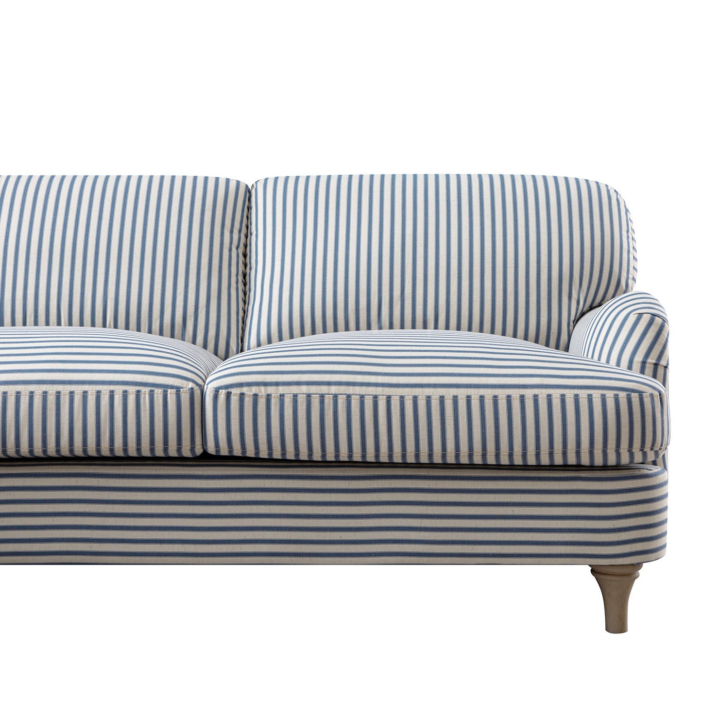 Daphnis Blue Striped Linen Blend Sofa, Grande Chaise Sofa Left Hand Facing
