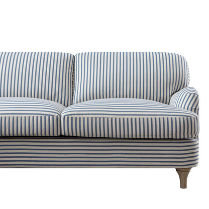 Daphnis Blue Striped Linen Blend Sofa, Grande Chaise Sofa Left Hand Facing