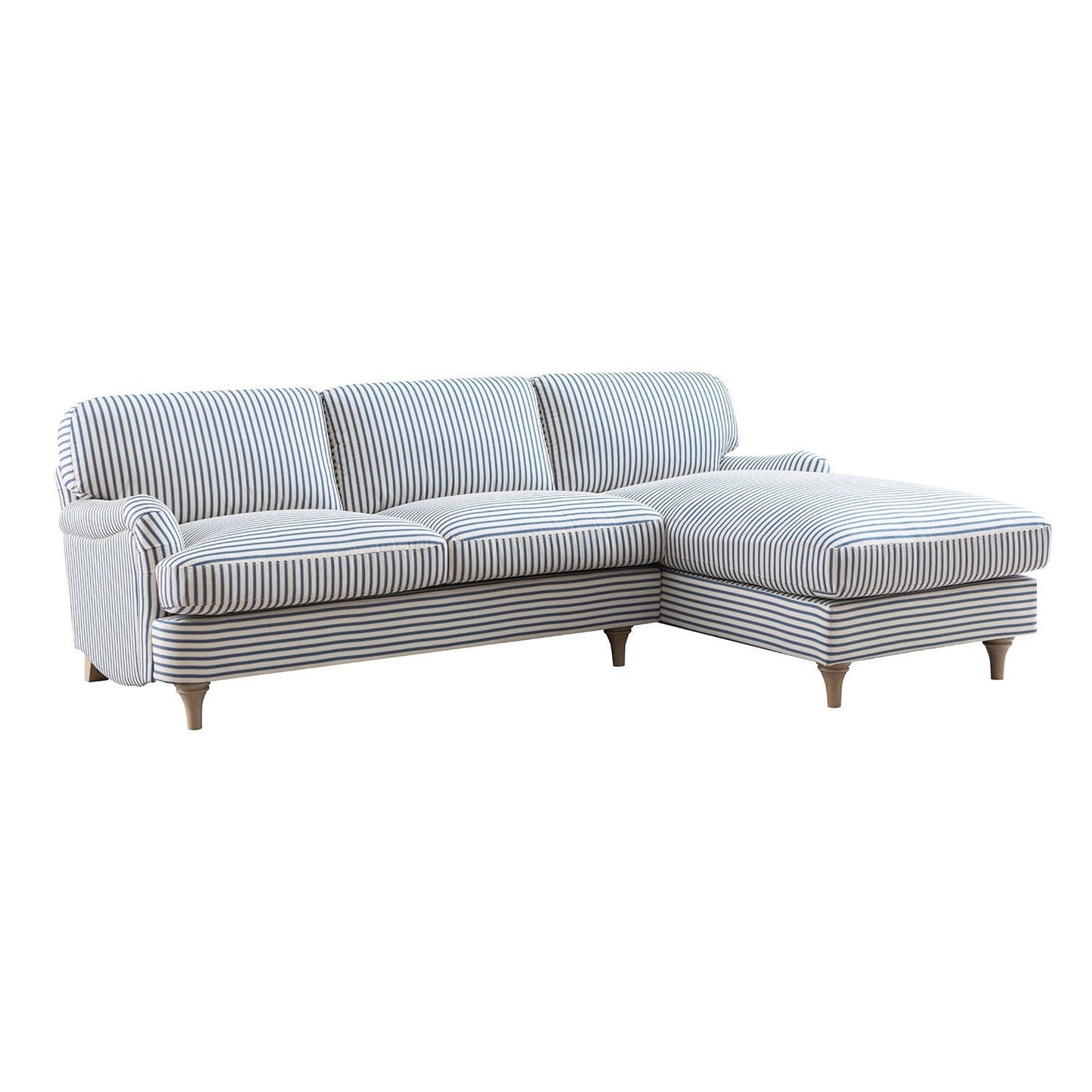 Daphnis Blue Striped Linen Blend Sofa, Grande Chaise Sofa Right Hand Facing
