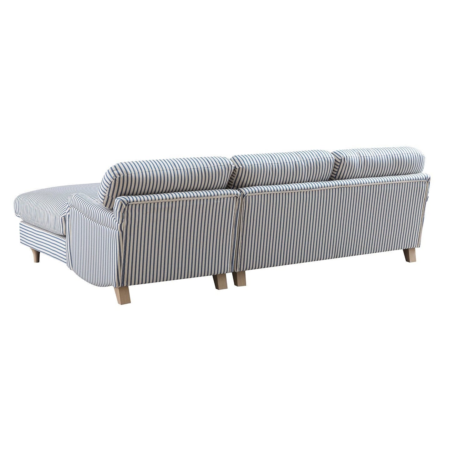 Daphnis Blue Striped Linen Blend Sofa, Grande Chaise Sofa Right Hand Facing