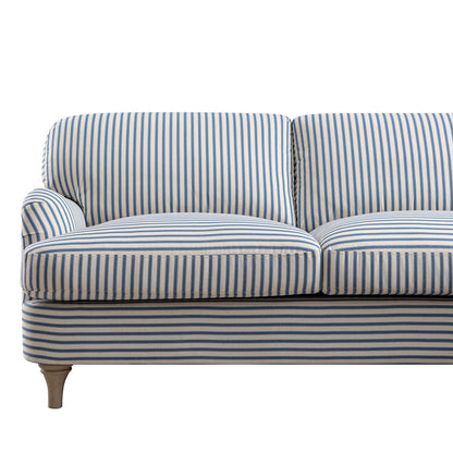 Daphnis Blue Striped Linen Blend Sofa, Grande Chaise Sofa Right Hand Facing