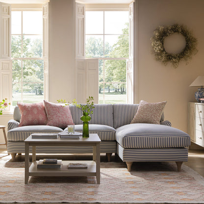 Daphnis Blue Striped Linen Blend Sofa, Grande Chaise Sofa Right Hand Facing