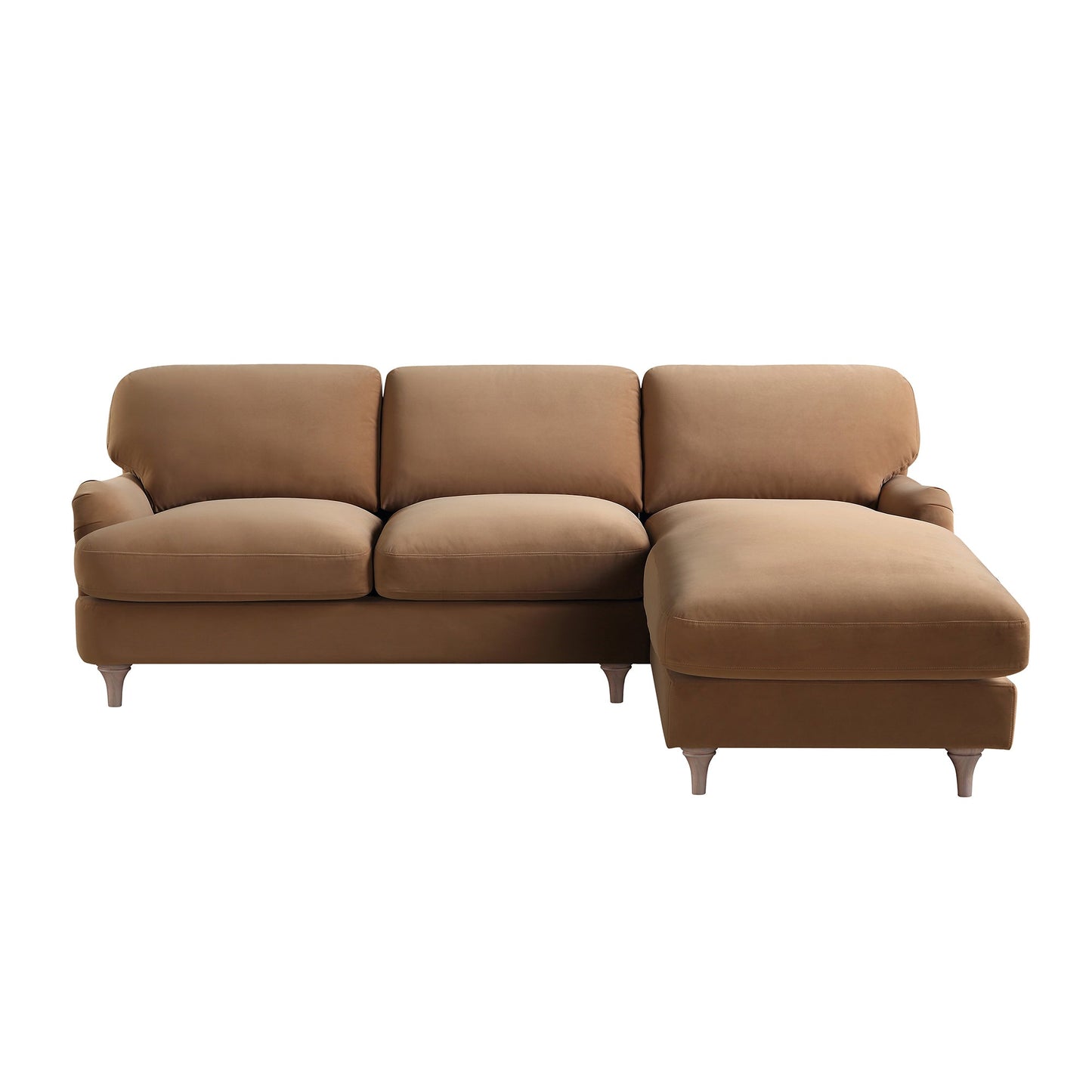 Daphnis Camel Velvet Sofa, Grande Chaise Sofa Right Hand Facing