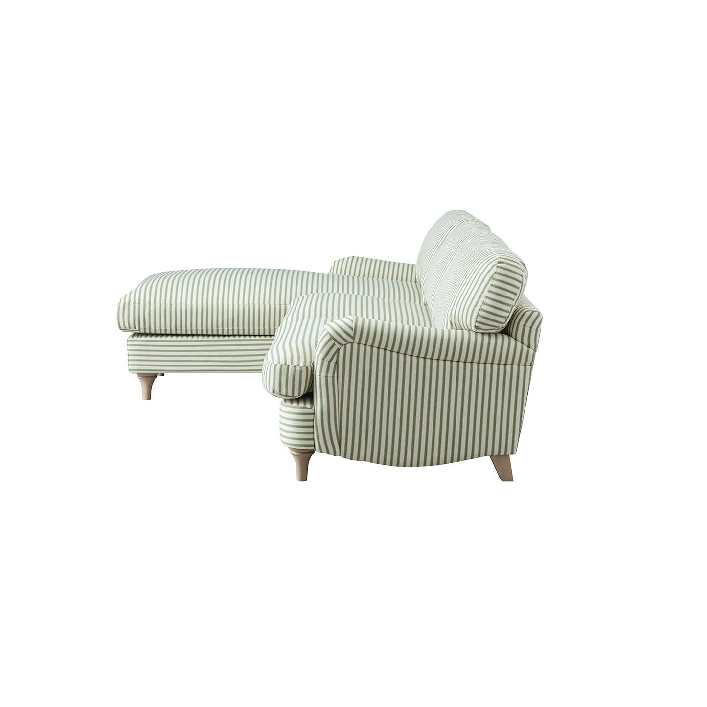 Daphnis Green Striped Linen Blend Sofa, Grande Chaise Sofa Left Hand Facing