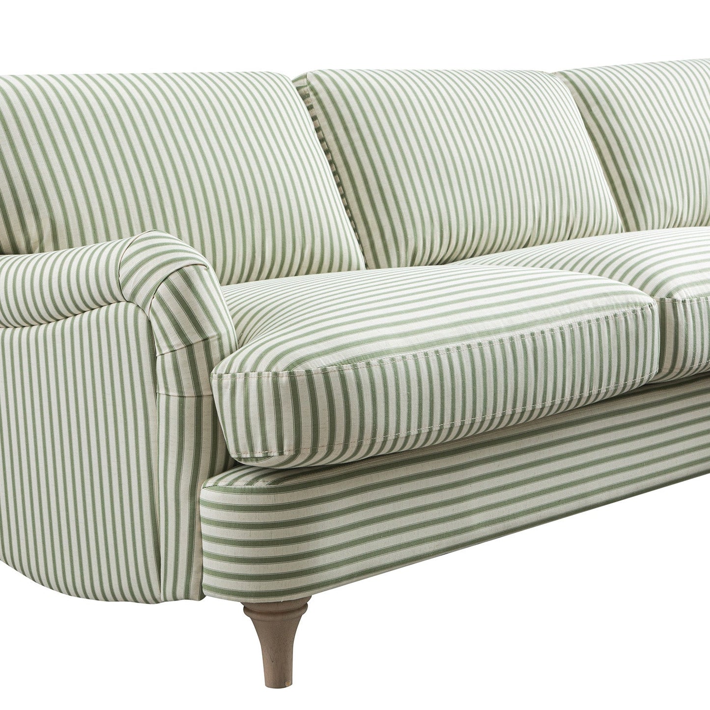 Daphnis Green Striped Linen Blend Sofa, Grande Chaise Sofa Right Hand Facing