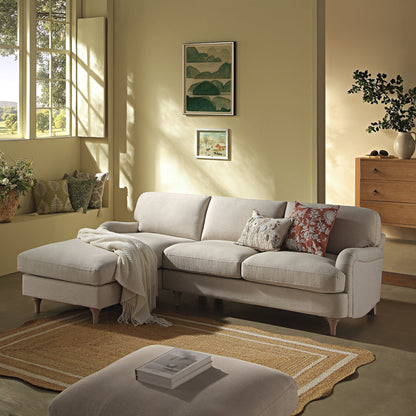 Daphnis Oatmeal Fabric Sofa, Grande Chaise Sofa Left Hand Facing