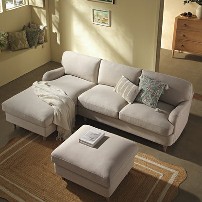 Daphnis Oatmeal Fabric Sofa, Grande Chaise Sofa Left Hand Facing