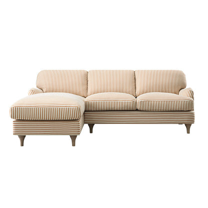 Daphnis Ochre Striped Linen Blend Sofa, Grande Chaise Sofa Left Hand Facing