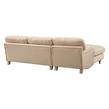 Daphnis Ochre Striped Linen Blend Sofa, Grande Chaise Sofa Left Hand Facing