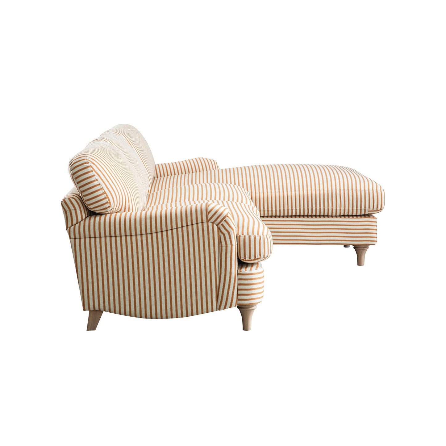 Daphnis Ochre Striped Linen Blend Sofa, Grande Chaise Sofa Right Hand Facing