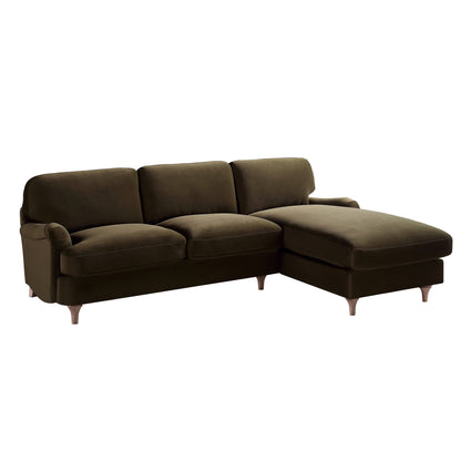 Daphnis Seaweed Velvet Sofa, Grande Chaise Sofa Right Hand Facing