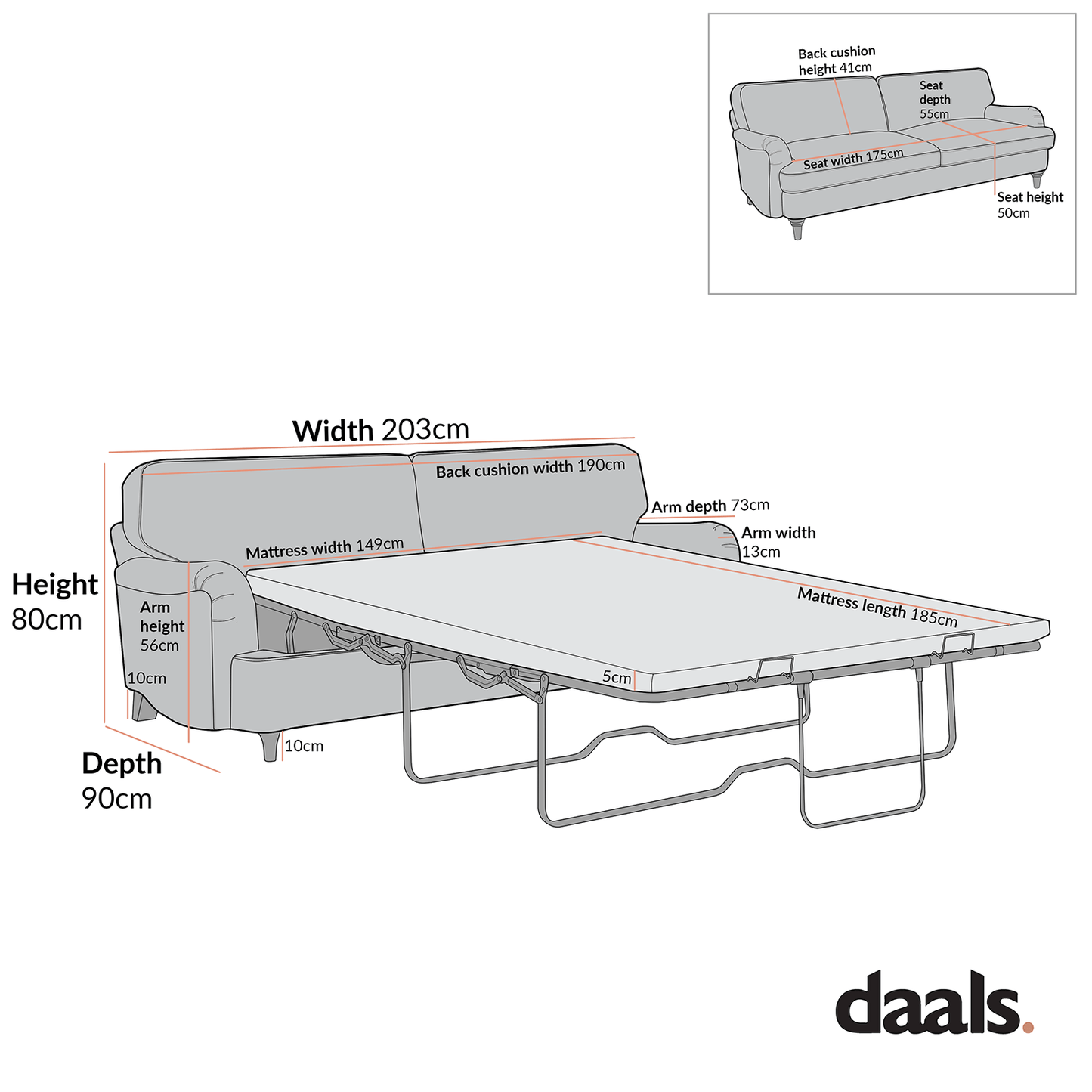 Daphnis Blue Striped Linen Blend Sofa Bed, Large 3-Seater