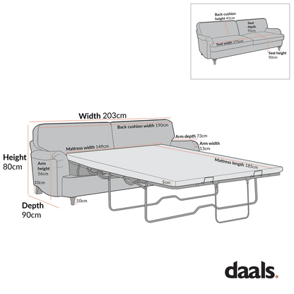Daphnis Blue Striped Linen Blend Sofa Bed, Large 3-Seater