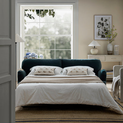 Daphnis Aegean Blue Velvet Sofa Bed, Large 3-Seater