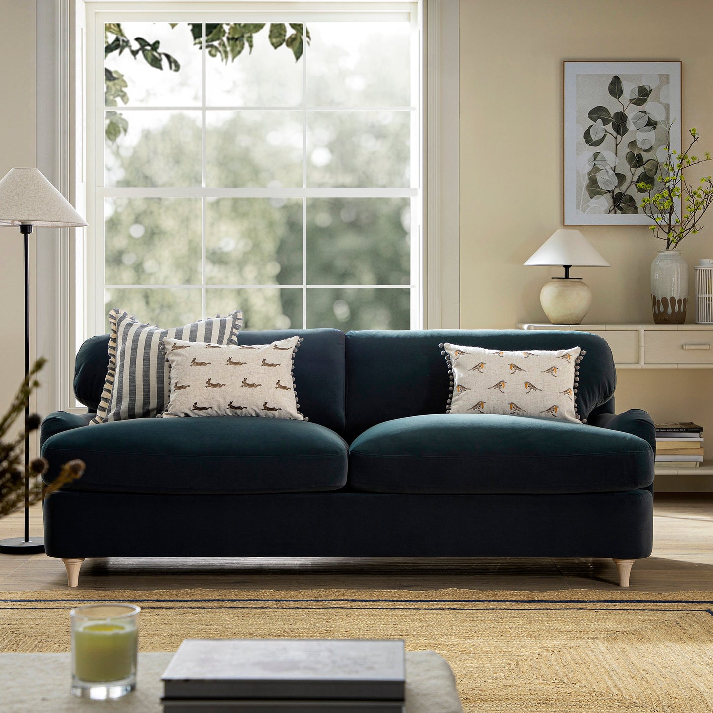 Daphnis Aegean Blue Velvet Sofa Bed, Large 3-Seater