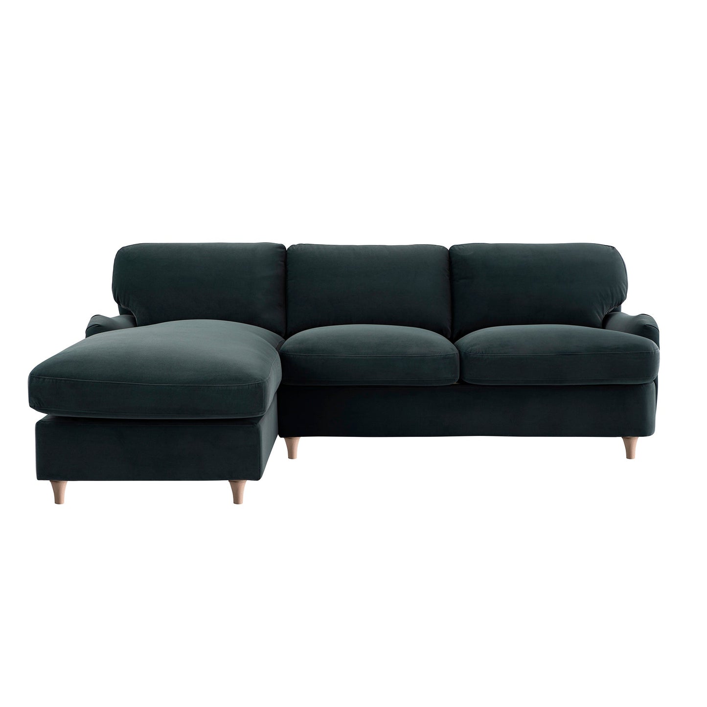 Daphnis Aegean Blue Velvet Sofa Bed, Grande Chaise Left Hand Facing