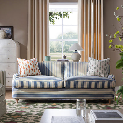 Daphnis Blue Striped Linen Blend Sofa Bed, Large 3-Seater