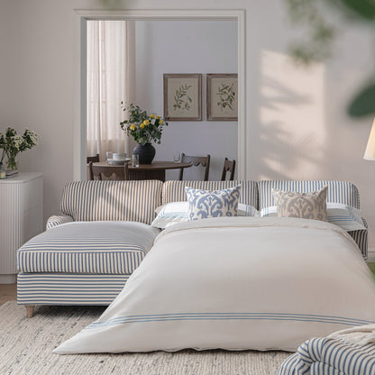 Daphnis Blue Striped Linen Blend Sofa Bed, Grande Chaise Left Hand Facing