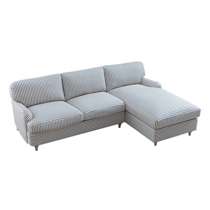 Daphnis Blue Striped Linen Blend Sofa Bed, Grande Chaise Right Hand Facing