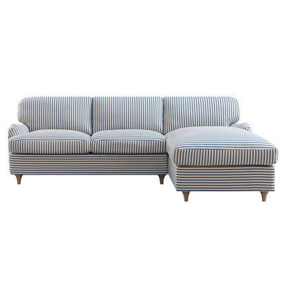 Daphnis Blue Striped Linen Blend Sofa Bed, Grande Chaise Right Hand Facing