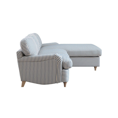 Daphnis Blue Striped Linen Blend Sofa Bed, Grande Chaise Right Hand Facing