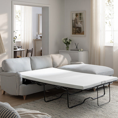 Daphnis Blue Striped Linen Blend Sofa Bed, Grande Chaise Right Hand Facing