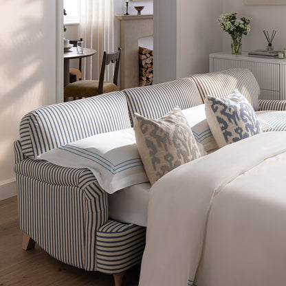 Daphnis Blue Striped Linen Blend Sofa Bed, Grande Chaise Right Hand Facing