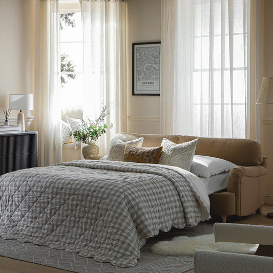 Daphnis Camel Velvet Sofa Bed, Large 3-Seater