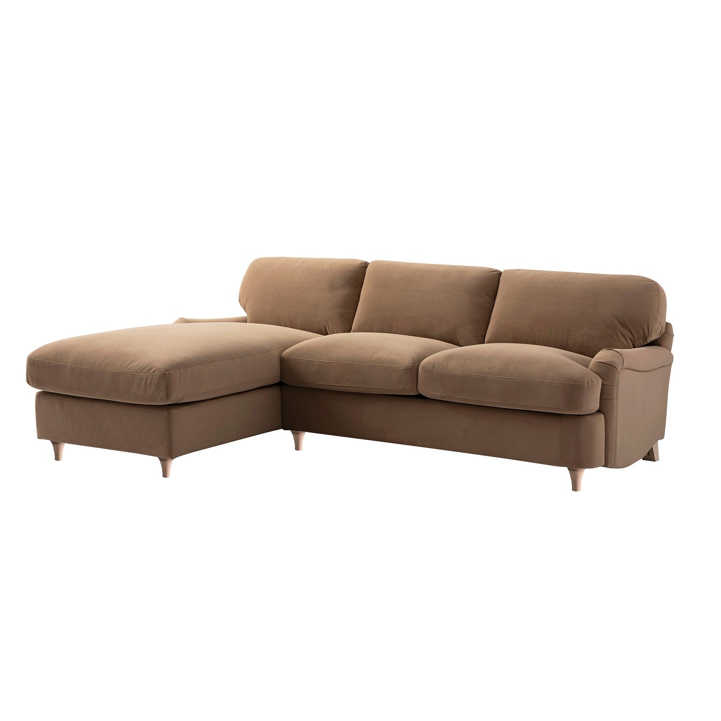 Daphnis Camel Velvet Sofa Bed, Grande Chaise Left Hand Facing