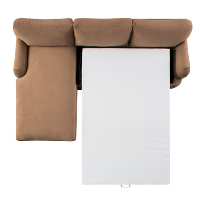 Daphnis Camel Velvet Sofa Bed, Grande Chaise Left Hand Facing