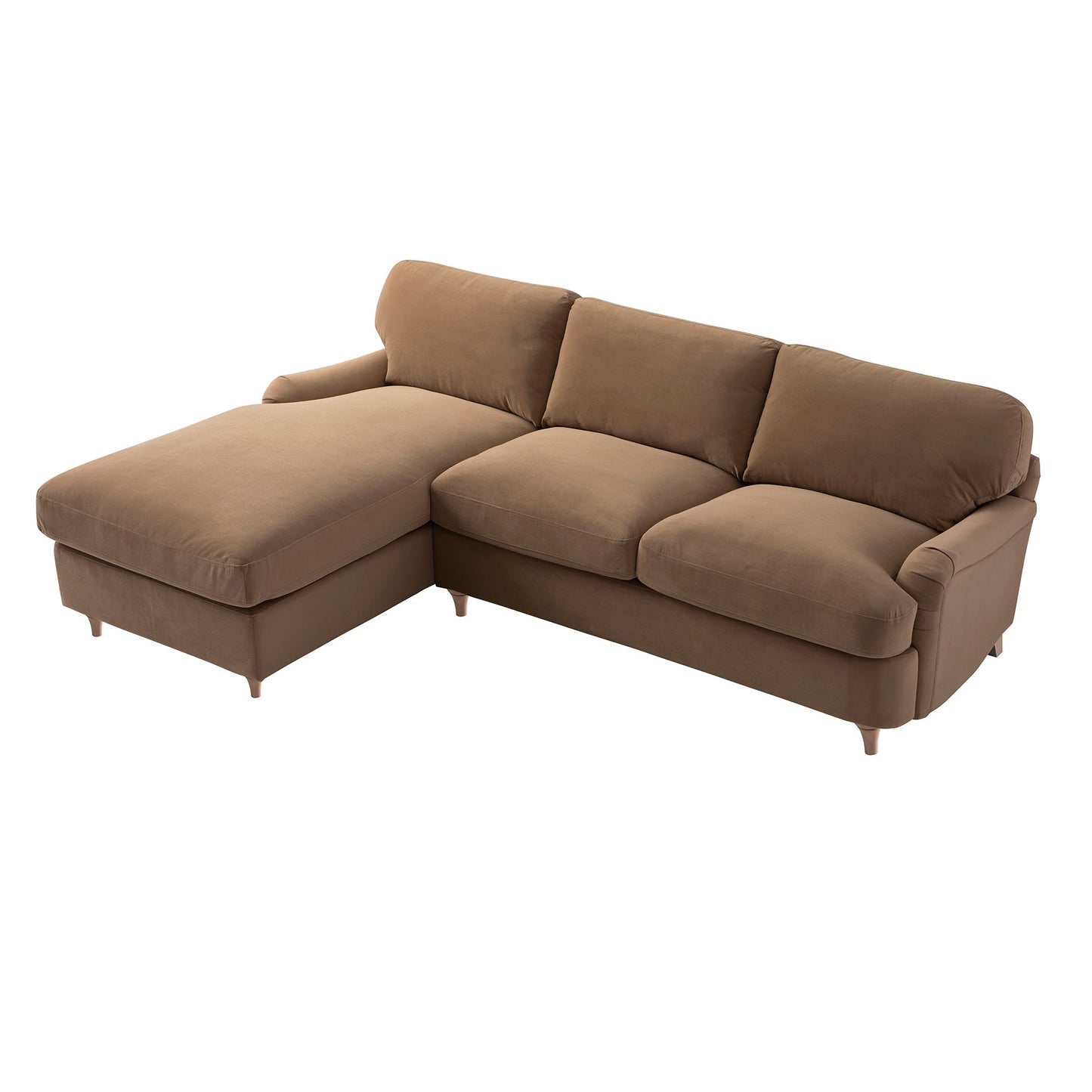 Daphnis Camel Velvet Sofa Bed, Grande Chaise Left Hand Facing
