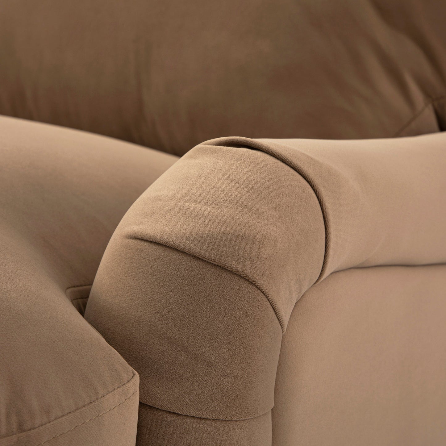 Daphnis Camel Velvet Sofa Bed, Grande Chaise Left Hand Facing