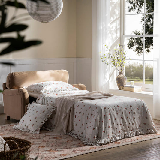 Daphnis Camel Velvet Sofa Bed, Loveseat