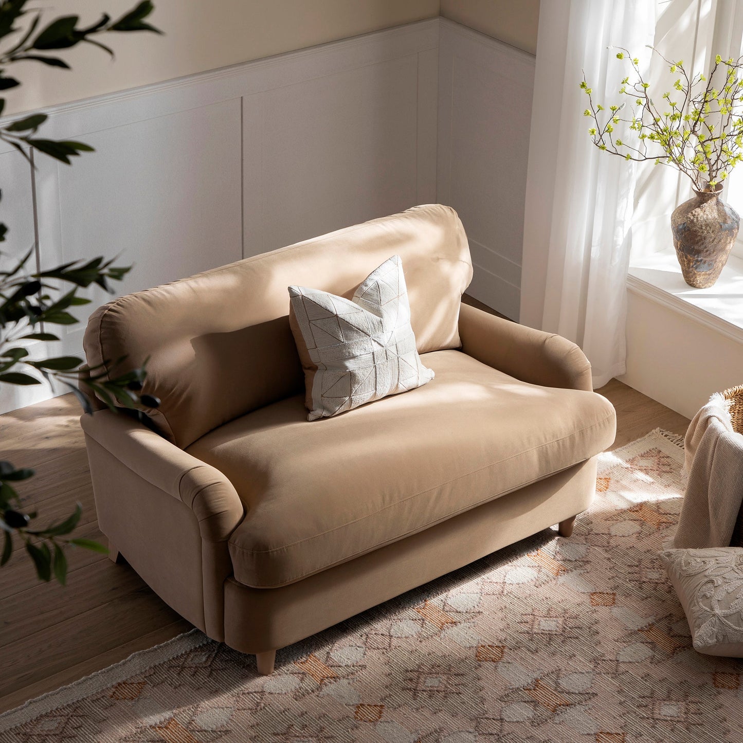 Daphnis Camel Velvet Sofa Bed, Loveseat