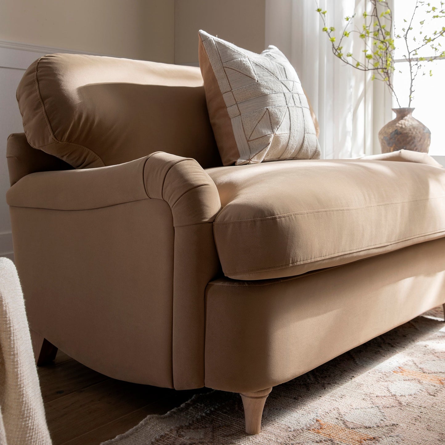 Daphnis Camel Velvet Sofa Bed, Loveseat