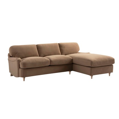 Daphnis Camel Velvet Sofa Bed, Grande Chaise Right Hand Facing