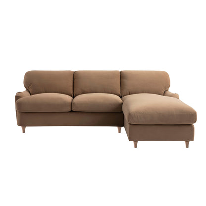 Daphnis Camel Velvet Sofa Bed, Grande Chaise Right Hand Facing