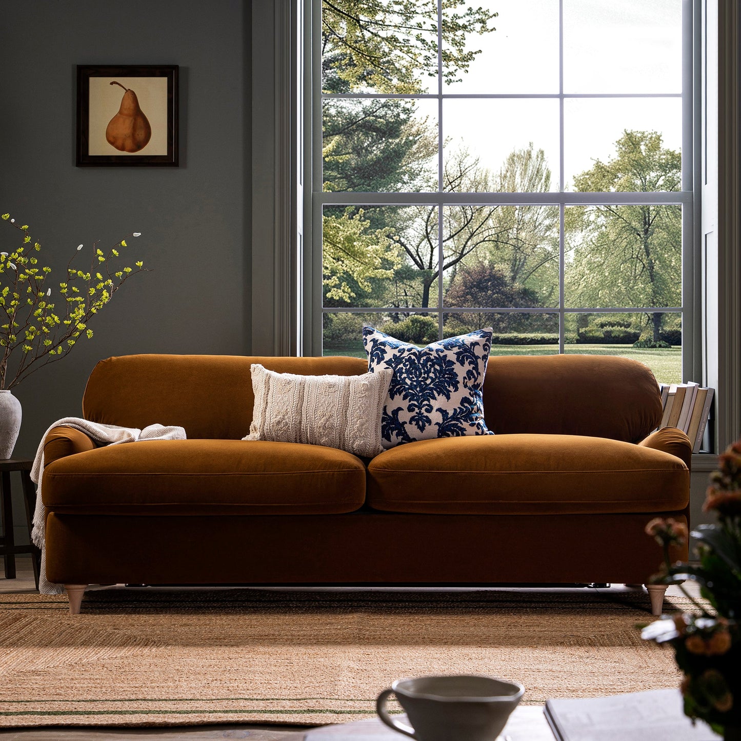 Daphnis Cinnamon Velvet Sofa Bed, Large 3-Seater