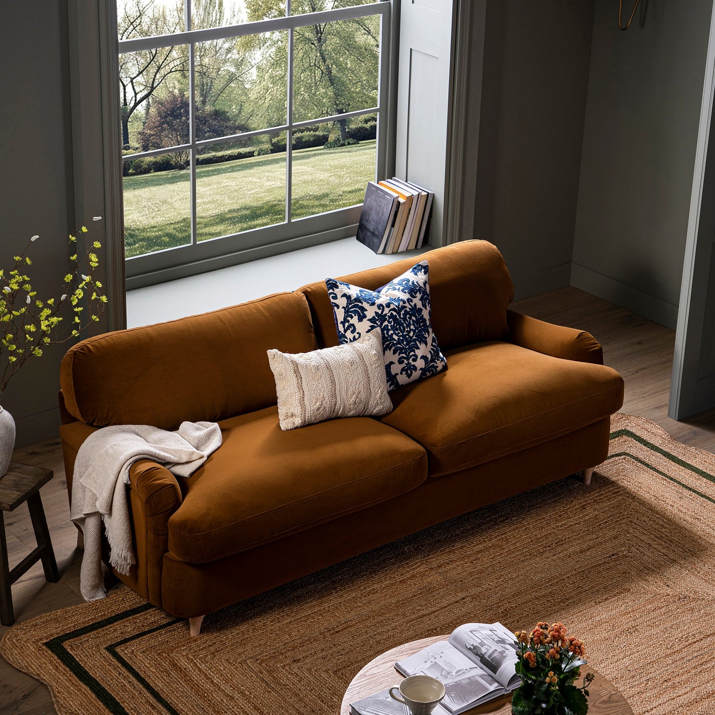 Daphnis Cinnamon Velvet Sofa Bed, Large 3-Seater