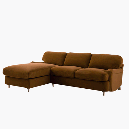 Daphnis Cinnamon Velvet Sofa Bed, Grande Chaise Left Hand Facing