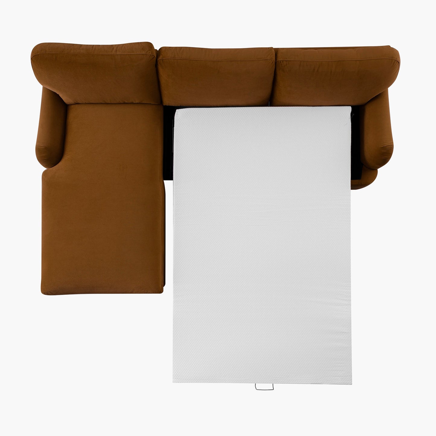 Daphnis Cinnamon Velvet Sofa Bed, Grande Chaise Left Hand Facing