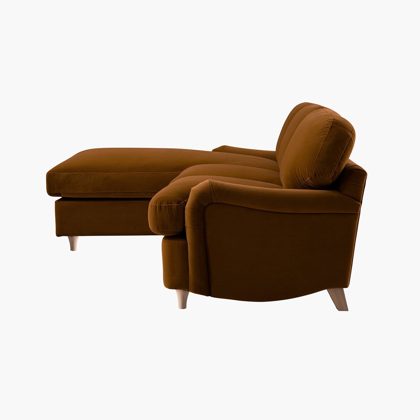 Daphnis Cinnamon Velvet Sofa Bed, Grande Chaise Left Hand Facing