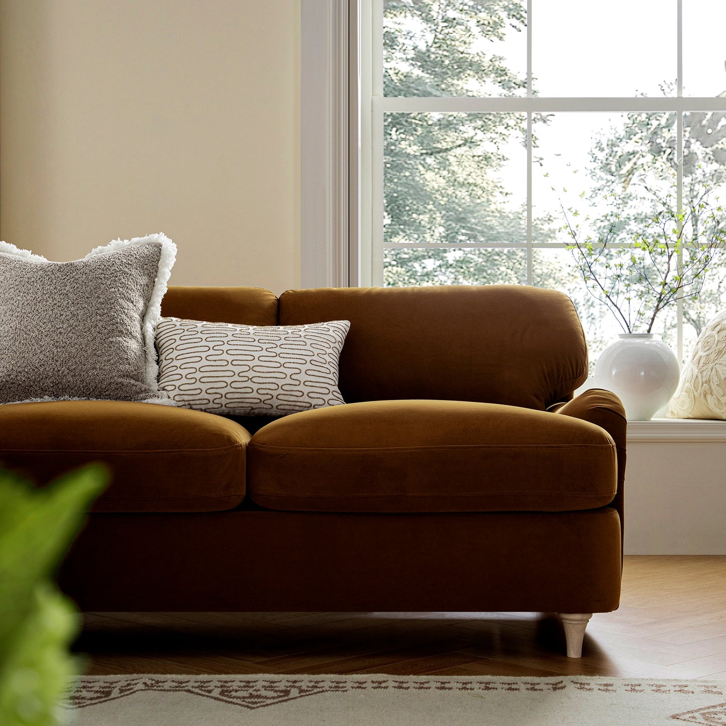 Daphnis Cinnamon Velvet Sofa Bed, Grande Chaise Left Hand Facing