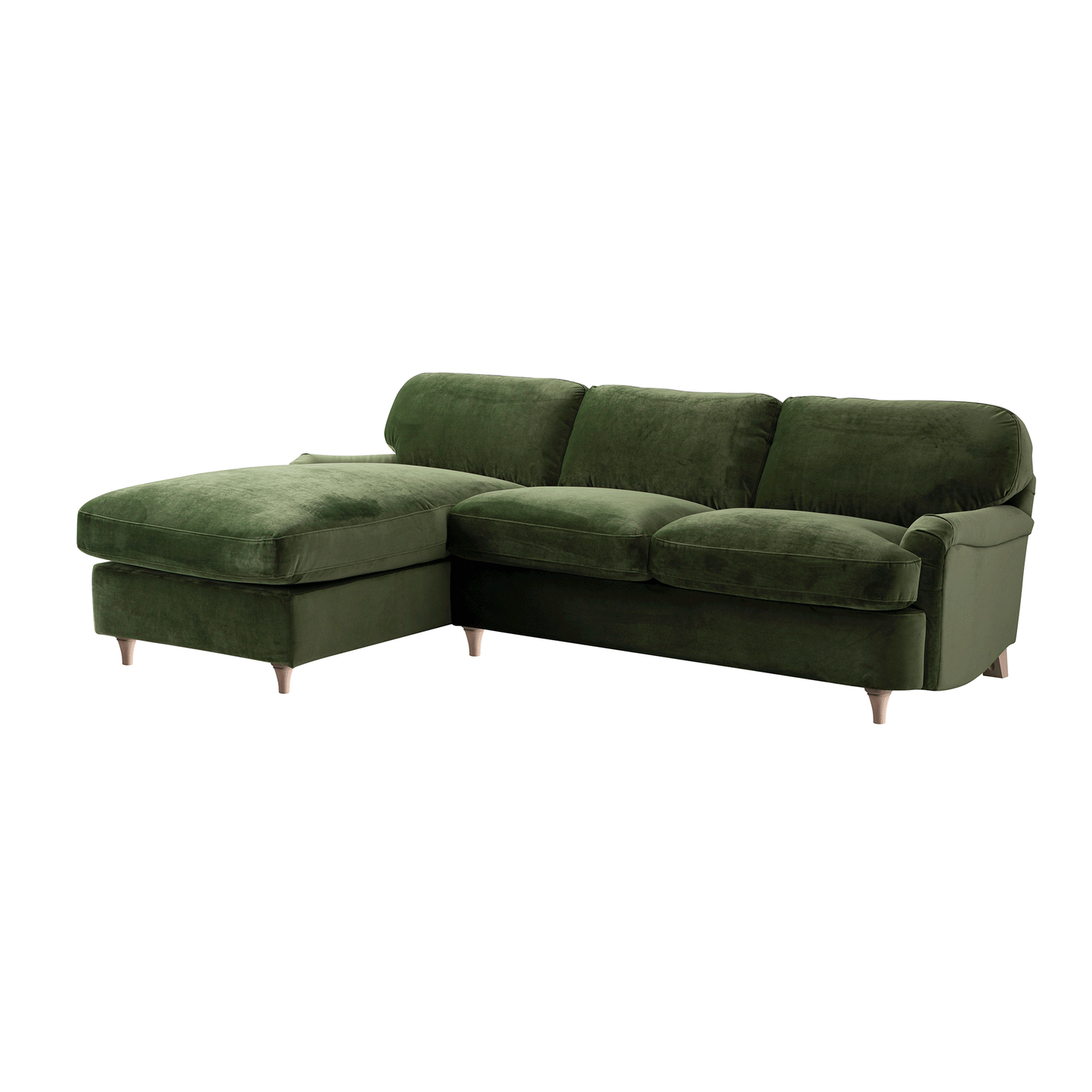 Daphnis Fern Green Velvet Sofa Bed, Grande Chaise Left Hand Facing